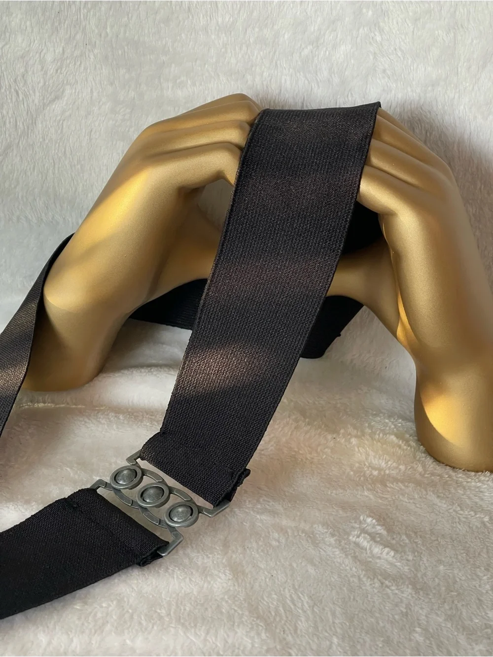 Vintage elastic silver clip waist belt band, black with pewter metal 90’s goth